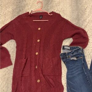 IJoah Women's Cable Knit Cardigan Sweater - Burgundy